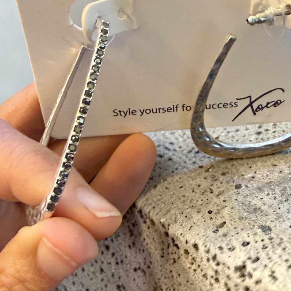 Park Lane Silver Textured Teardrop Hoop Earrings - Picture 2 of 4
